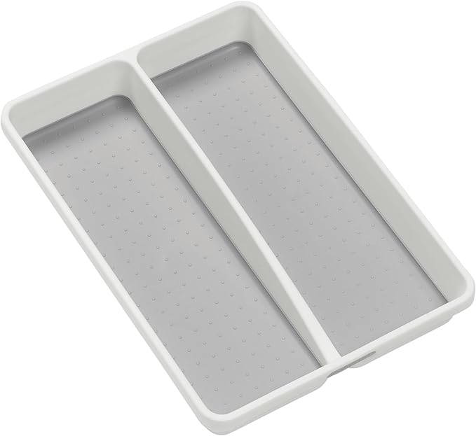 madesmart Classic 2 Compartment Compact Kitchen Tool Tray, White | non slip feet, rounded corners, soft grip lining, wide channels, spatulas whisks tongs, ladles serving spoons, woman owned