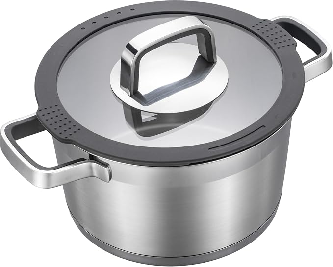 MARSKITOP 5 Quart Stock Pot with Lid, 18/8 Stainless Steel Pasta Pot | Strainer Lid, Cool-Touch Handle, Compatible with All Cooktops, Dishwasher Safe