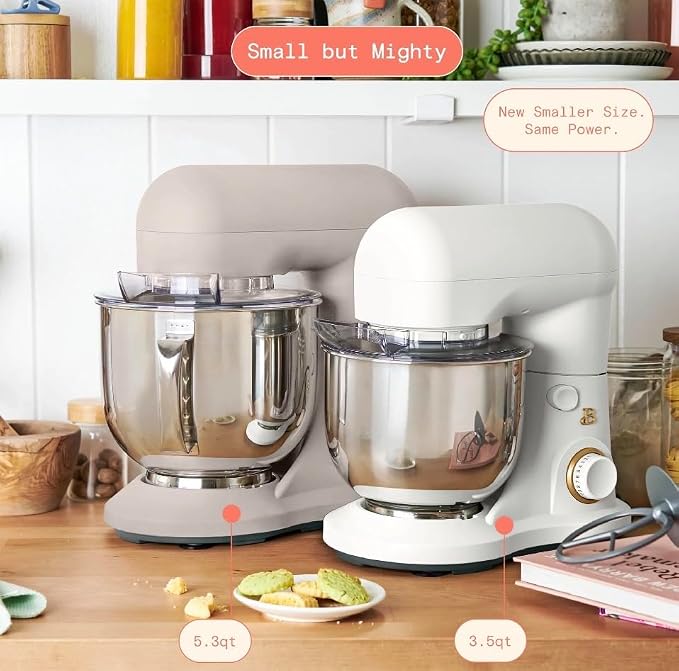 Beautiful 3.5 Qt Stand Mixer by Drew Barrymore, 12-Speed, White Icing | Tilt-Head Design, Stainless Steel Bowl, Dough Hook Included, Wire Whisk Included, Splash Guard Included