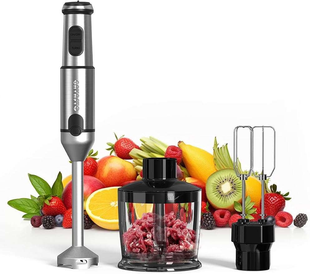 Immersion Blender Handheld GAVASTO Hand Blender,20 Speeds and Turbo Mode Hand Mixer, 3-in-1 Heavy Duty Copper Motor Stainless Steel