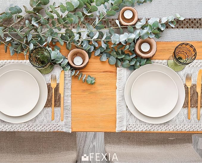 Boho Placemats Set of 6, Macrame Table Mats Farmhouse Dining Decor | 12x20" Woven Burlap Place Mat with Tassel for Kitchen and Dining Table Centerpiece Home Decorations Rustic Boho Kitchen Decor