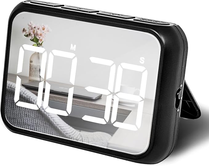Digital Large Display Visual Timer Stopwatch for Kitchen Teacher School Classroom Cooking, Night Light Magnetic Bathroom Makeup Mirror LED Stop Clock Timer, 99 Minutes Countdown, Loud/Silent (Black)