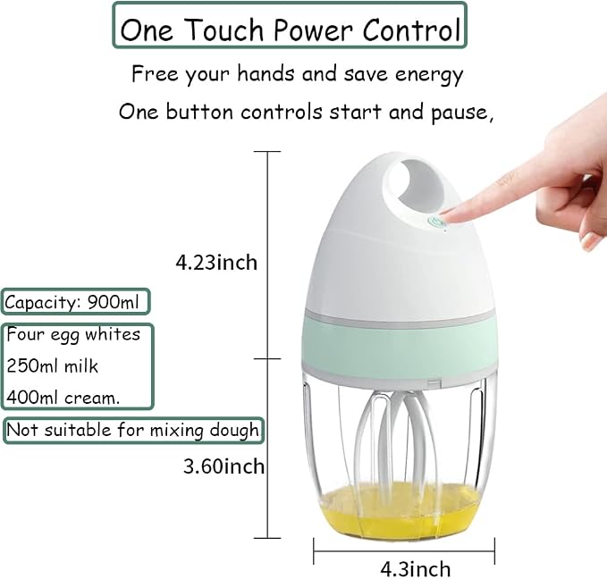 MIGECON Stand Mixer Electric Kitchen Mixer 900ml Egg Electric Whisk, White | Hands-Free Shampoo Frother, Rechargeable Egg Beater for Cake Baking, Milk Frother, One-Click Operation