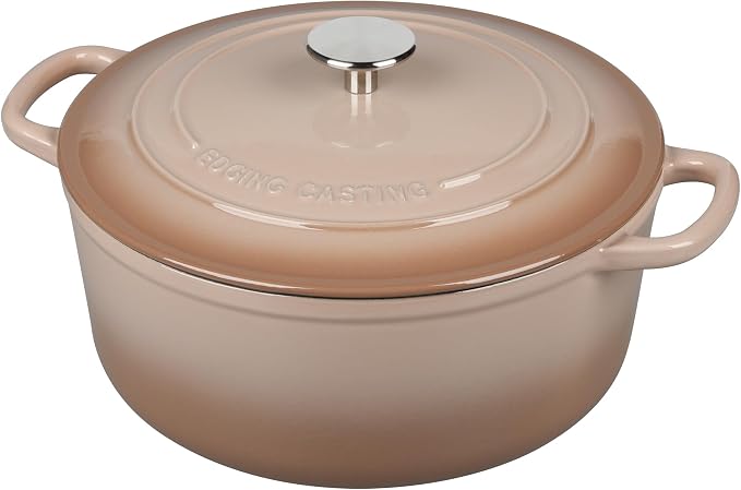 EDGING CASTING Enameled Dutch Ovens Cast Iron Dutch Oven Pot with Lid for Bread Baking, Cook, Dual Handle, 7 Quart, Mocha