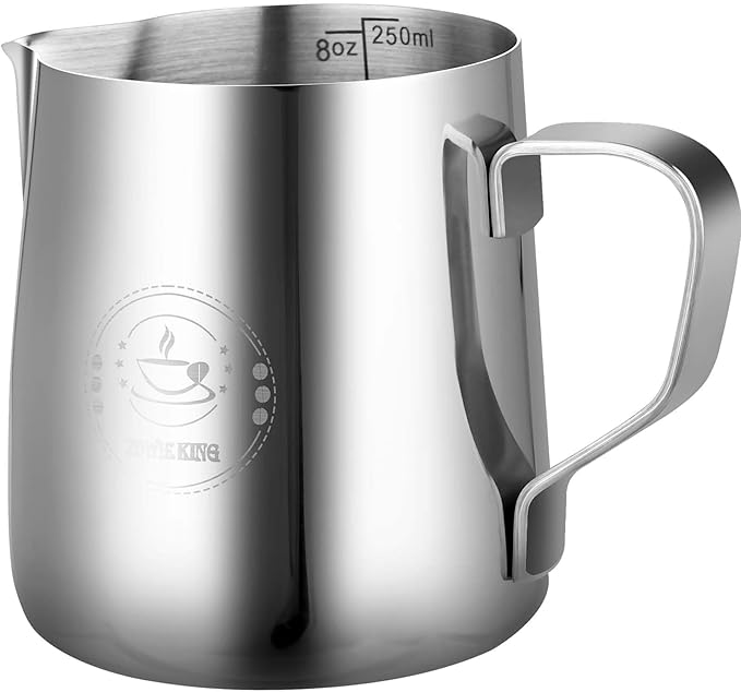 8oz Milk Frothing Pitcher, Stainless Steel Espresso Steamer Frother Cup | 250ml small single serving metal jug with precision pouring spout; top barista tools for perfect coffee cappuccino latte art