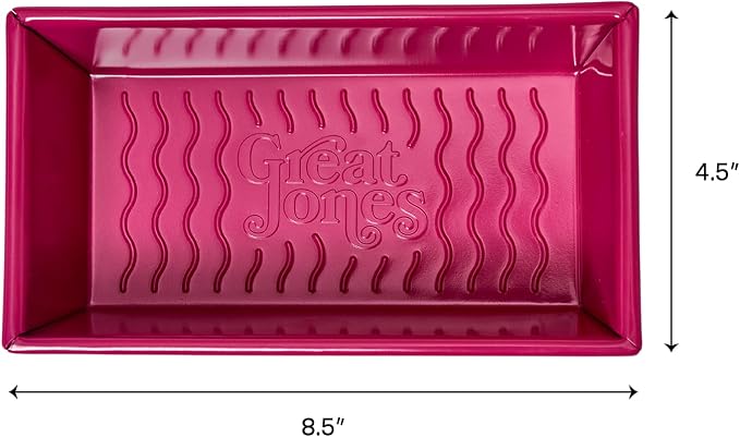 Great Jones Nonstick and Non Toxic Loaf Pan - 8.5 x 4.5 (Raspberry) | Pink Heavy-Duty Aluminized Steel Bread Pan | Ridged Bottom for Easy Release, Oven-Safe 450°F, Dishwasher-Friendly