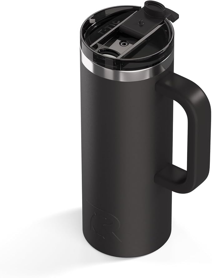 RTIC 20oz Road Trip Travel Mug with Lid and Handle, Ceramic Lined, Insulated, Stainless Steel, Metal, Double Wall Vacuum-Insulation, Portable Coffee, Tea Cup for Hot and Cold Drink, Midnight