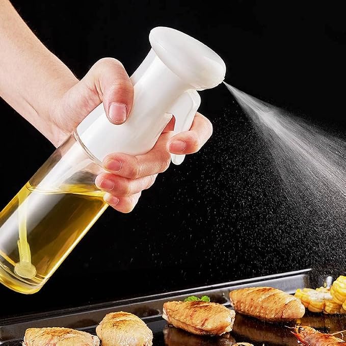 Glass Oil Sprayer for Cooking, 7oz Olive Oil Mister, Food Grade Portable Reusable Oil Vinegar Spritzer Sprayer Bottles for Air Fryer, Kitchen, Salad, Baking, BBQ, Frying(white)