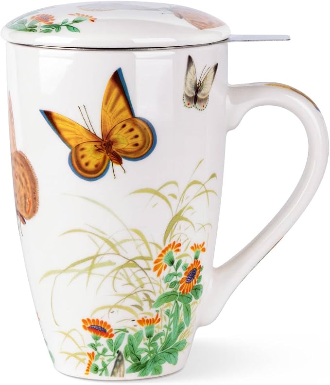 AmorArc Tea Cup With Infuser and Lid, 18oz Loose Leaf Tea Mug With Steeper | Porcelain Tea Mug With Infuser and Lid, Strainer Tea Cup for Tea Lovers, Home & Office, Housewarming Birthday Gift