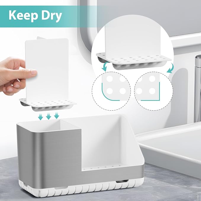 Toothbrush Holders for Bathroom Countertop Organizer (Brushed Silver Grain) | Easy To Clean, Drainage, Non-Slip, Detachable, Kids Electric Toothbrush and Toothpaste Holder for Bathrooms