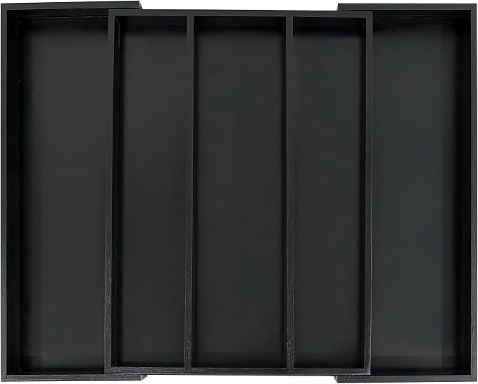 Utoplike Bamboo Drawer Organizer Kitchen Utensils, Silverware Tray Black | Adjustable Cutlery Holder Organiser, Expandable Drawer Divider for Flatware, Knives in Kitchen, Bedroom, Livingroom, 3-5 Slot