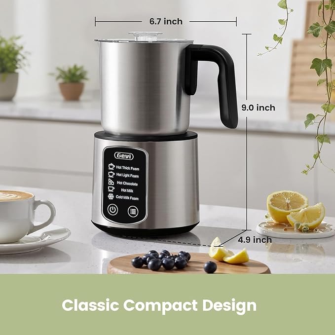 Gevi Milk Frother and Steamer,5 in 1 Professional Milk Steamer | Stainless Steel,Easy to Clean,Automatic Warm and Cold Foam Maker,Hot Chocolate Maker