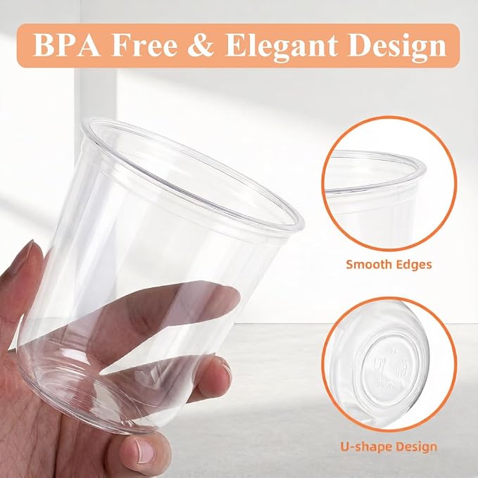 WELLIFE 50 Pcs 12 oz Clear Plastic Cups | Disposable Wine Glasses Stemless Cocktail Punch Cups for Party Cold Drinking Wedding, Picnic, Halloween, Thanksgiving