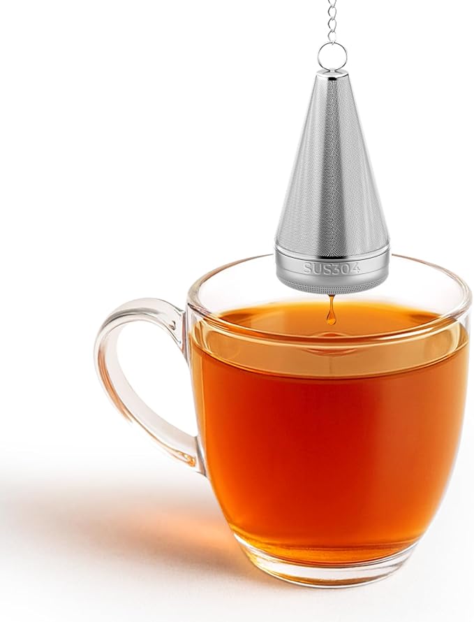 2 Pack 304 Stainless Steel Tea Infuser for Loose Leaf Tea | 1.8” x 3” Cone Tea Strainer Fine Mesh, Loose Leaf Tea Steeper with Drip Trays, Tea Ball for Cup Mug Teapot Bottle Kettle