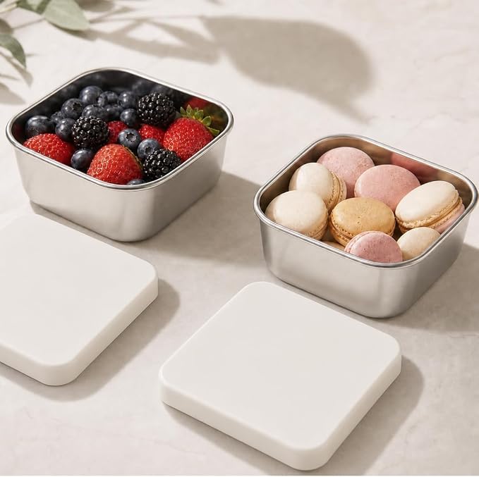 Flexibento - Stainless Steel Snack Container Set with Silicone Lids - 2 pack 14 OZ each