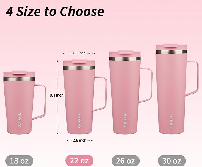 BJPKPK 22oz Insulated Tumbler with Handle, Lid & Straw, Stainless Steel | Double Wall Vacuum Insulated Coffee Travel Mug - Keeps Cold & Hot, BPA Free, Cupholder Fit for Office, Gym & Travel