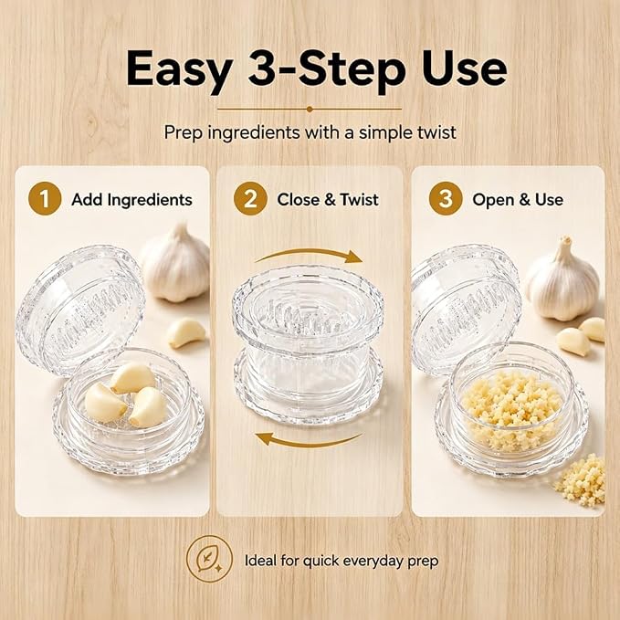 2PCS Clear Manual Garlic Twister Multi-Functional Ginger Mincer Tool, Manual Garlic Twister and Mincer, Garlic Crusher, Garlic Grinder, Compact Garlic Mincer Tool, Ginger, Herbs (White-2PC)