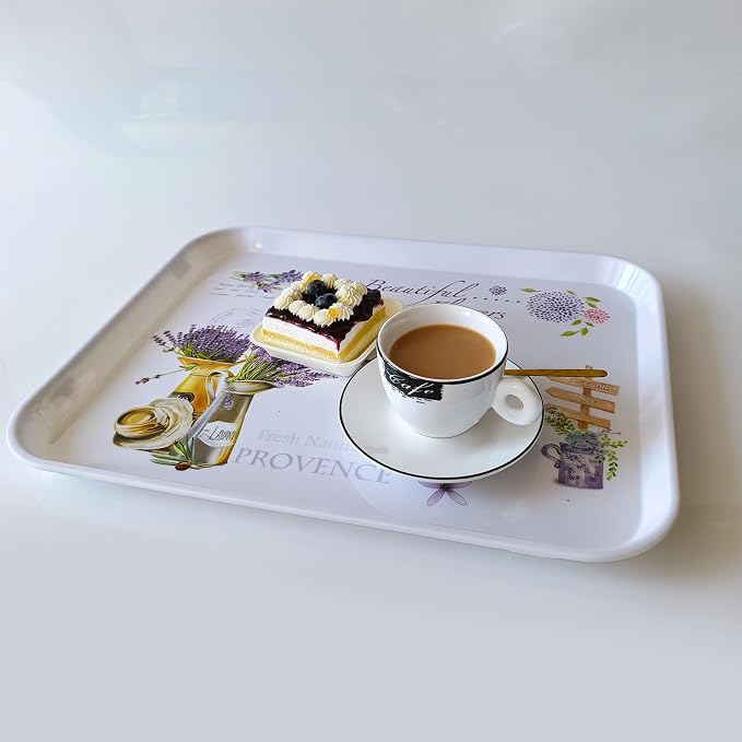 Large Floral Melamine Serving Trays 2 Pack Rectangle Food Platter | Stackable, Reusable, Raised Edge, Rectangular, Easy Clean,For Gift, Party, Decor, Home, Restaurant Use,Household Dining