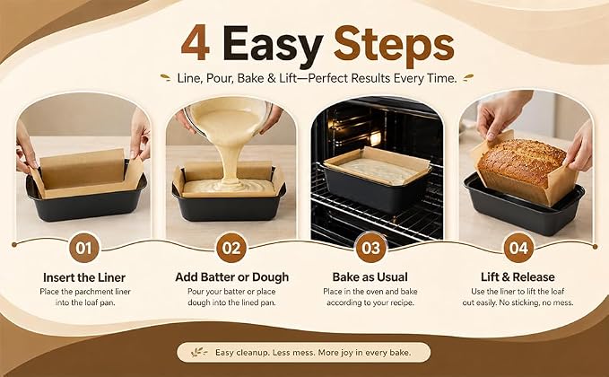 HUAKENER Loaf Pan Liners, 100 Pcs Loaf Pan Liners for Baking Bread 9x5 Inch | Non-Stick Parchment Paper Bread Pan Liners for Baking Bread 9x5, 8.5x4.5 and 10x5 Inch Loaf Pan