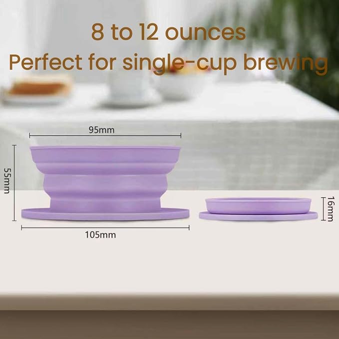 Travel Pour Over Coffee Maker Single Serve, Portabe Single Cup Pour Over Coffee Maker + Portable Kettle Electric, Collapsible Travel Electric Kettle (Purple)