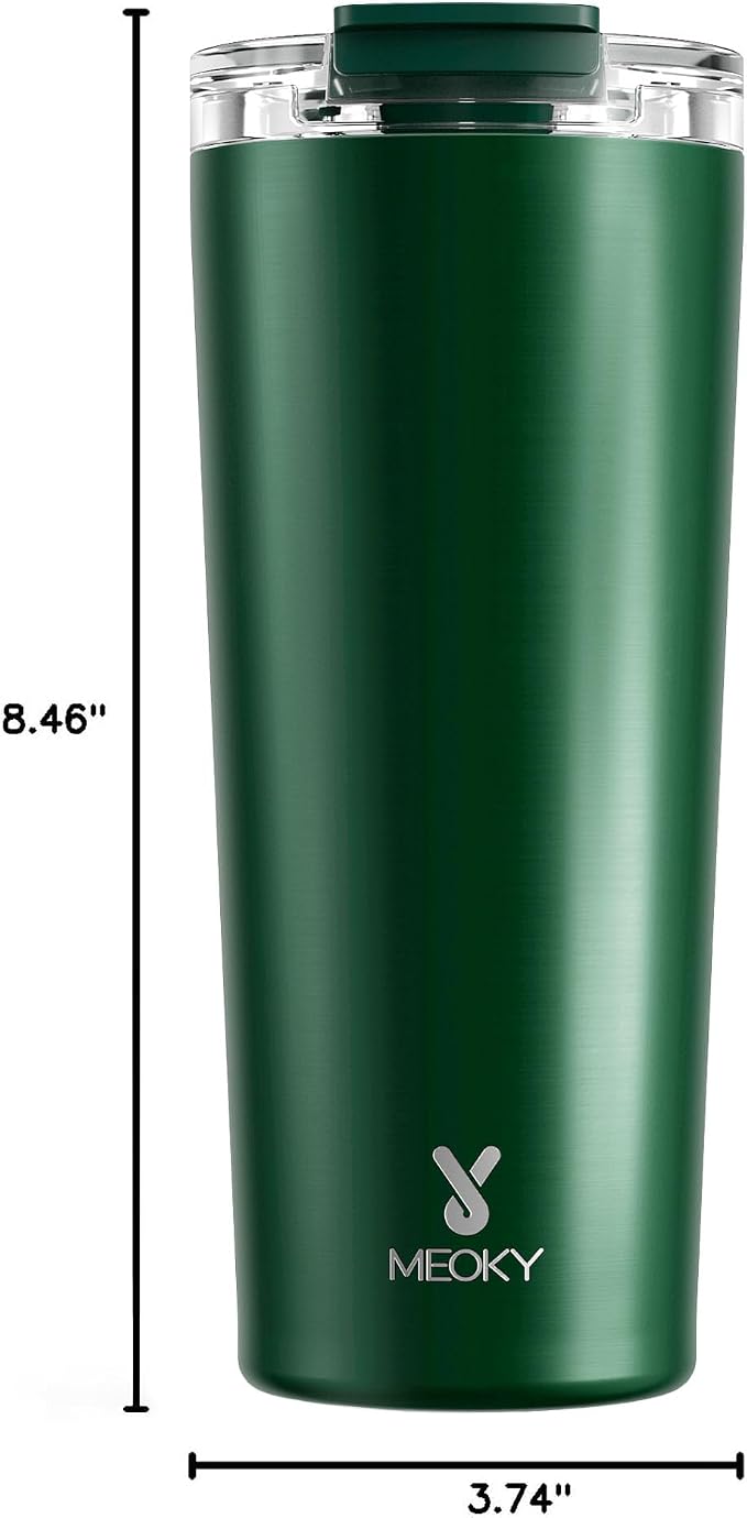 Meoky 24 oz Insulated Travel Coffee Mug: Leak Proof Lid, Evergreen | Stainless Steel Coffee Tumbler, Keeps Hot for 8 Hours or Cold for 24 Hours, Fits in Car Cup Holder, BPA Free