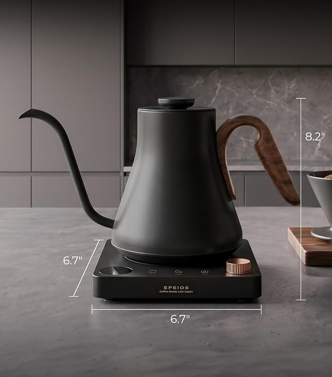 Epeios Gooseneck Electric Kettle Temperature Control,1200W,0.9L,Matte Black | Rapid Heating, for Pour Over Coffee & Tea,Hot water Boiler,Brew Timer, 304 Stainless Steel Interior, Auto Shut-Off