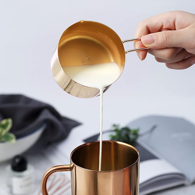 Gold Measuring Cups and Spoons Set, 8 PCS Metal Measuring Cups and Stainless Steel Measuring Spoons Set for Kitchen