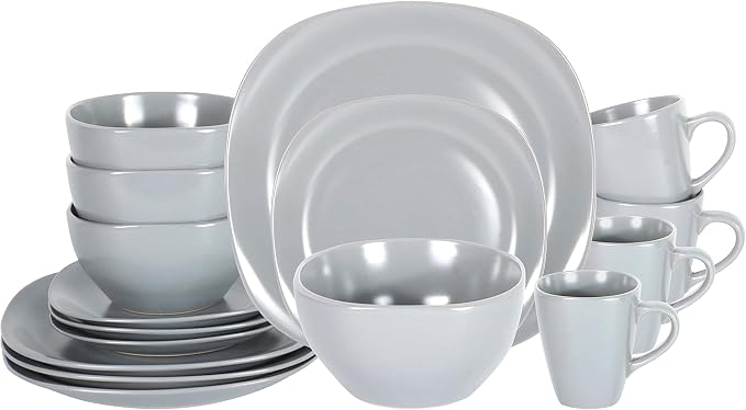Stoneware Square 16pc Dinnerware Set, Matte Grey