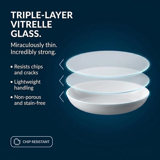 Corelle 4-Pc Versa Bowls for Pasta Salad and More, Service for 4, Durable and Eco-Friendly 30-Oz, Compact Stack Bowl Set, Microwave and Dishwasher Safe, White