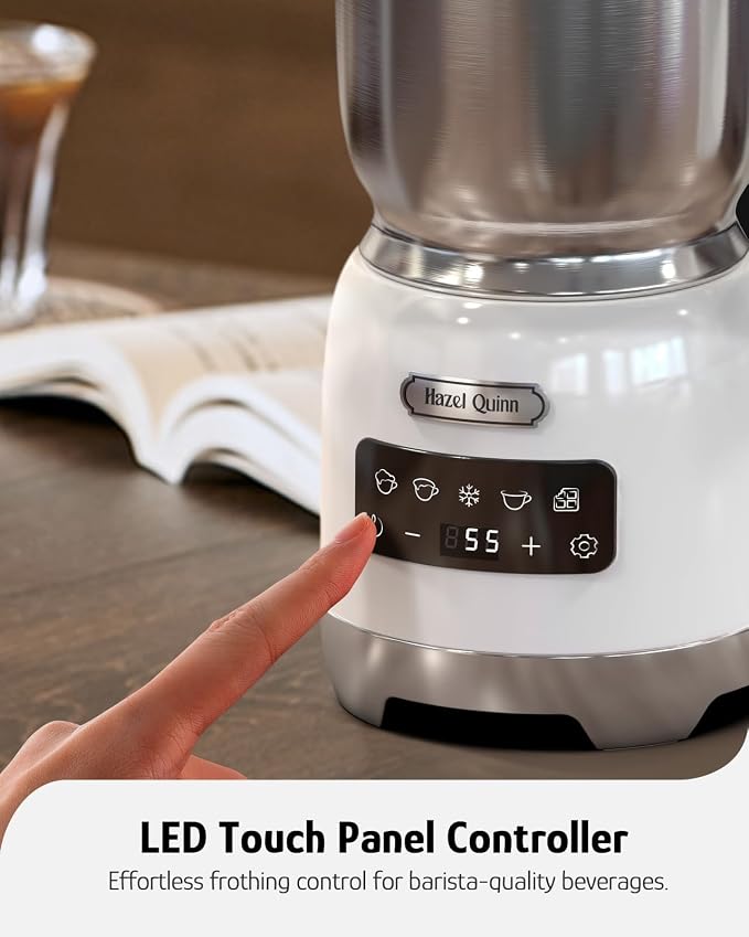 Hazel Quinn Milk Frother, Hot & Cold, Detachable Jug, 400ml, Pearl White | 5-in-1 electric milk frother and steamer, large capacity, stainless steel , dishwasher safe, for coffee/milk/hot choc