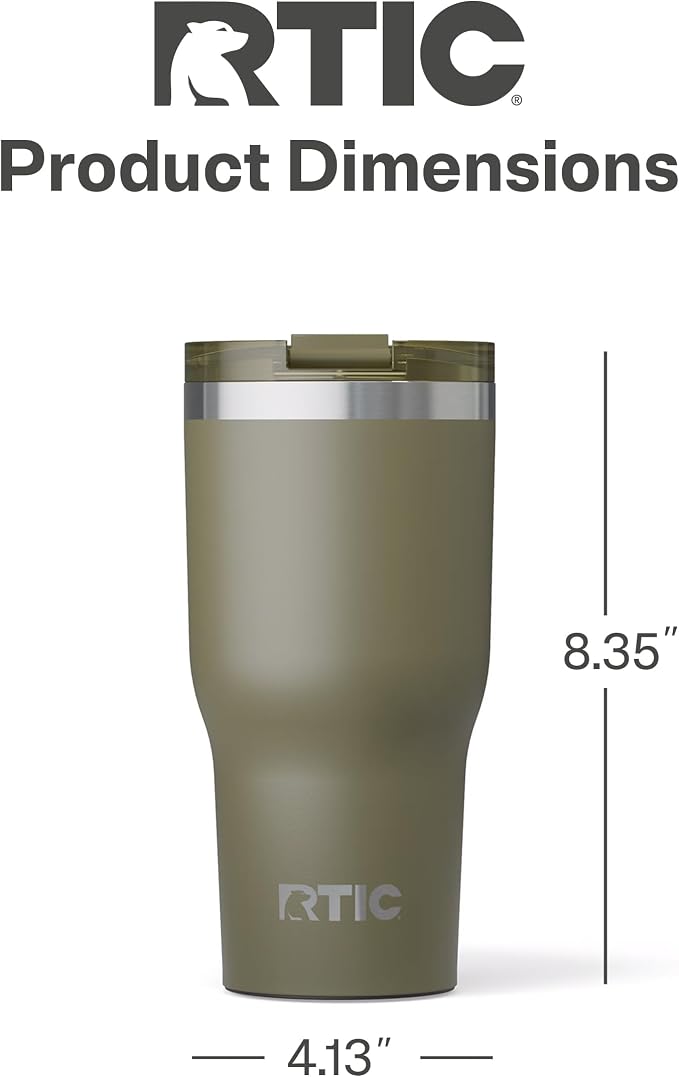 RTIC 30oz Essential Tumbler with Lid, Ceramic Lined, Olive | Insulated, Stainless Steel Metal, Portable Travel Cup for Hot and Cold Drinks, Coffee, Car, Camping and Travel