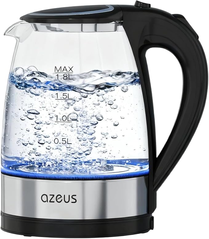 AZEUS Fast Boil Electric Water Kettle,1.8L Large Capacity with Auto Shut-Off and Boil-Dry Protection,BPA-Free Borosilicate Glass &Stainless Steel,(Pack of 8)