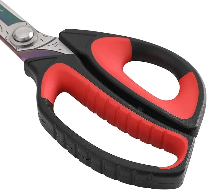 LIVINGO 10" Heavy Duty Multipurpose Shears for Shop & Garden (Red/Black) | Forged stainless steel with titanium coating. Cuts fabric, cardboard, pruning branches, household materials, Rust-resistant
