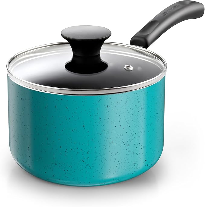 Cook N Home Basic 3 Quart Nonstick Saucepan with Glass Lid, Non Stick Aluminum Sauce Pan, Multi-Purpose Milk Chocolate Cooking Pot with Stay-Cool Handle, Turquoise | Nonstick Aluminum Sauce Pan, Multi-Purpose Milk Chocolate Cooking Pot with Stay-Cool H...