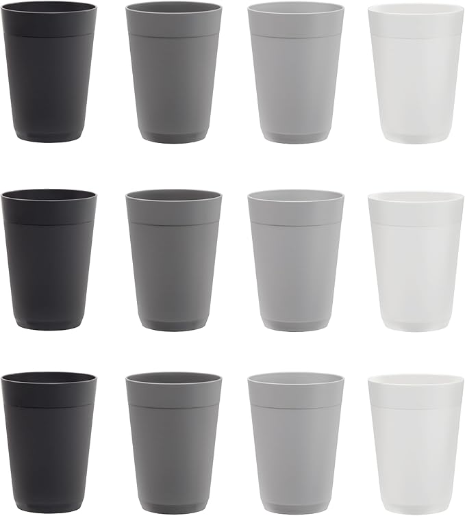 US Acrylic Newport 10 ounce Unbreakable Plastic Stackable Juice Tumblers in Grey Stone | Set of 12 Drinking Cups | Reusable, BPA-free, Made in the USA, Top-rack Dishwasher and Microwave Safe