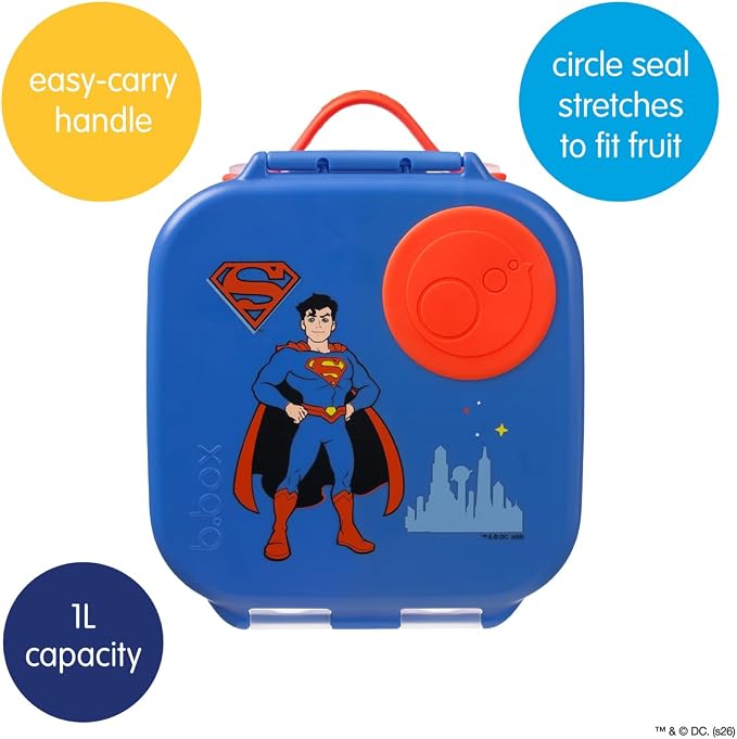 b.box Superman Mini Lunch Box Kids, Snack Containers for Kids, 4.25 Cup | Bento Box for Kids, Perfect 1st Lunch Box, Lunch Containers, Leak Proof, Dishwasher Safe, BPA Free, PFAS Free, Ages 3+