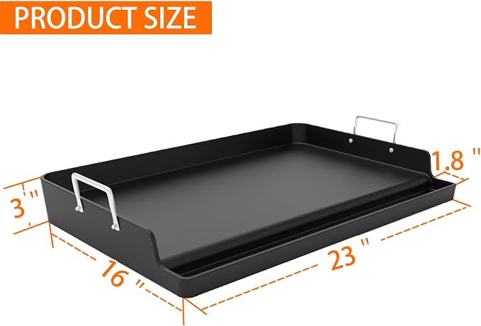 Upgrated 23＂× 16＂× 3＂Nonstick Universal Cast Iron Griddle, Muti-Purpose Cooking Griddle for Gas Grill with Grease Groove, Pre-Seasoned Flat Top Plate Insert for Camping, Tailgating, Parties