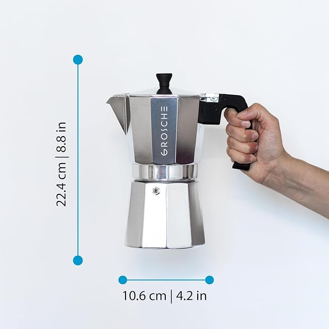 GROSCHE Milano Moka Pot | 9 Espresso Cup - 15.2 oz | Stovetop Espresso Percolator & Coffee Maker – Portable, Ideal for Home and Camping | Cuban Coffee Maker And Italian Moka Pot For Stovetop Espresso; For Gas, Electric, And Propane Stoves With A Soft-T...