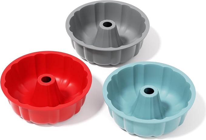SOV silicone cake pan, silicone Cake Molds, Bakeware Non Stick 10 inch Pan for Jello,Gelatin,cake, Silicone Baking Molds for Cakes, Round Baking Pan (3 packs)