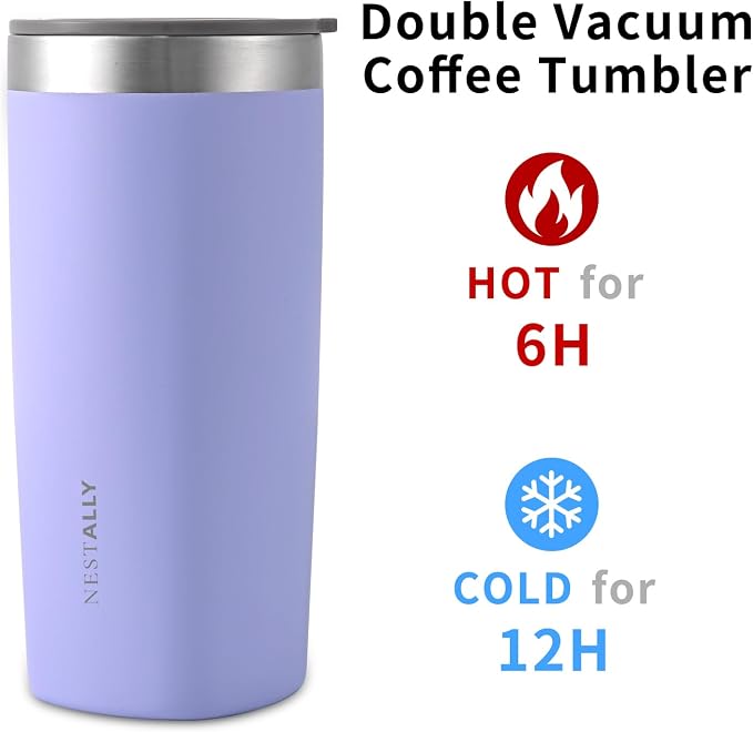 NESTALLY Crafted 20oz Insulated Coffee Tumbler with Lid,Lavender | Stainless Steel Double Wall Vacuum, BPA Free,Travel Coffee Mug Keeping Drink Cold & Hot,Gifts for Women Men Her Him