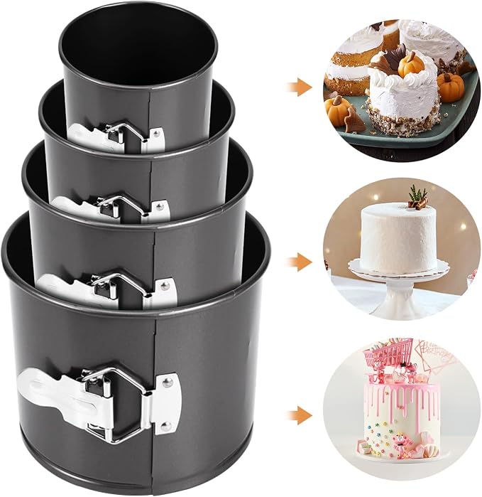 Springform Cake Pan Set of 4(4”/4.7”/5.7”/6.7”),Heighten Mini Nonstick Carbon Steel Cheesecake Pan,Leakproof Cake Baking Pans with Removable Bottom,Mini Spring Form Pan(size:4 size)