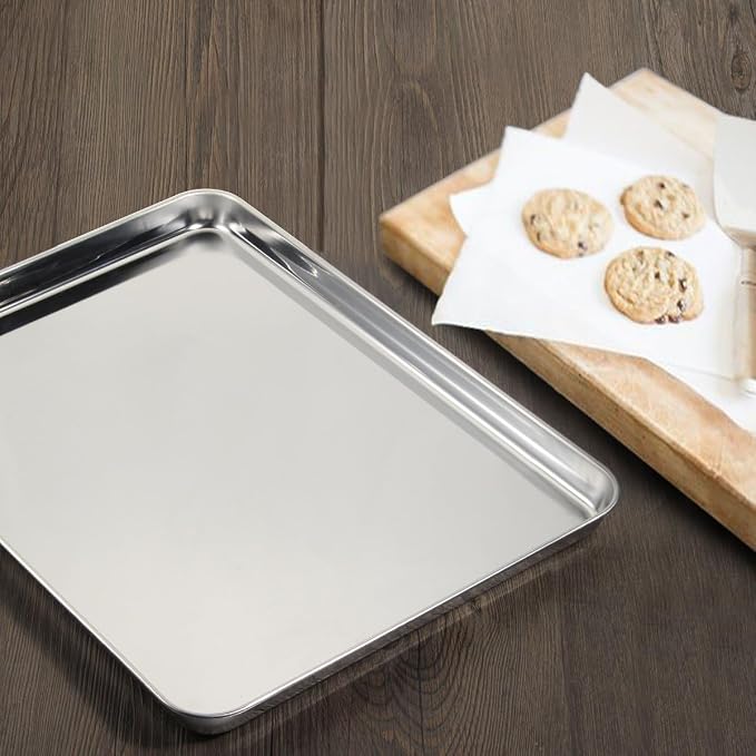 Stainless Steel Baking Sheet Set of 4, Cookie Sheet Pan for Baking Roasting | Cookie Pan Baking Pans Oven Tray, 9/10/12/16 inch, Non Toxic Healthy, Mirror Polishing, Easy Clean Dishwasher Safe