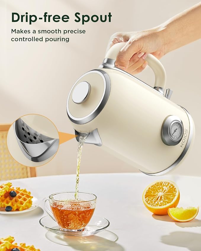 Electric Kettle 1.8L with Temperature Gauge, 1500W Fast Boiling Electric Tea Kettle, 100% Stainless Steel Retro-Style Hot Water Kettle Electric - Glowing LED Light, Auto Shut-Off & Boil-Dry Protection