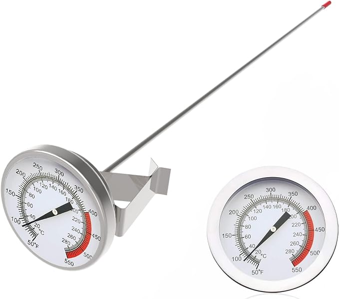 Lightbeam 16" Long Stem Deep Fry Thermometer with Pot Clip, Instant Read 2" Dial Meat BBQ Turkey Thermometer Candy Thermometer for Deep Fry, Turkey, Grill, Candy & Coffee etc