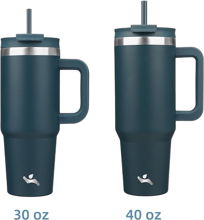 Konokyo 30 oz Insulated Tumbler Water Bottle with Handle, Straw Lid | BPA-free and dishwasher safe; made for gym, travel, coffee and gifting, 2 straws, cup holder friendly,Navy blue