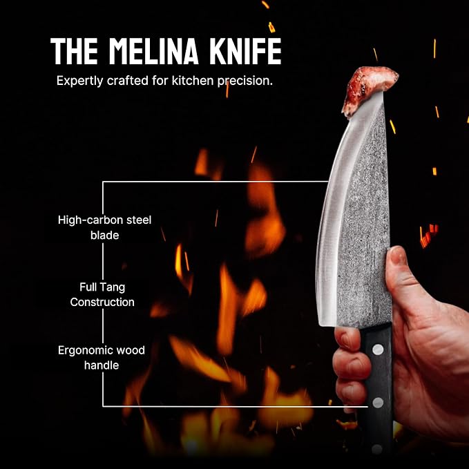 Chefs Knife - 8” Hand-Forged High Carbon Steel Full Tang Kitchen Knife With Wood Handle - Razor Sharp Knife For Kitchen with Leather Sheath