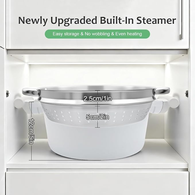 AIKENBBKK 7-Quart Steamer Pot for Cooking, Ceramic Nonstick Stock Pot with Lid, Pasta Pot for All Stoves Including Induction, Lightweight & Durable, Stay-Cool Handle, White