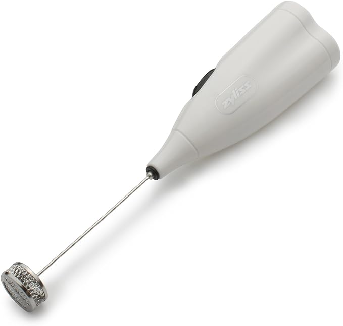 Zyliss Handheld Electric Milk Frother - Battery-Powered Frother for Coffee - Create Hot or Cold Foam in Cappuccinos, Lattes, or Shakes - Perfect Accessory for Your Coffee Bar - White
