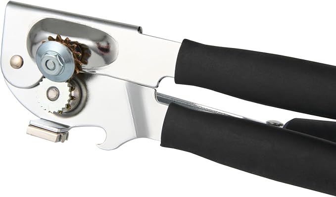 Restaurantware Stainless Steel Magnetic Manual Can Opener - 6 Pack - German Standard Black Crank Can Opener with Magnet, Ergonomic Handle, Non-Slip - Heavy-Duty Hand Can Opener, Easy Turn, Sharp Blade