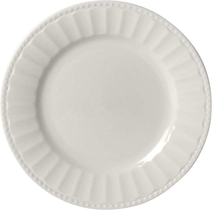 Tabletops Gallery Embossed Bone White Porcelain Round Dinnerware Collection- Chip Resistant Scratch Resistant, Mosaico 12 Piece Dinnerware Set (Dinner Plate, Salad Plate, Cereal Bowl)
